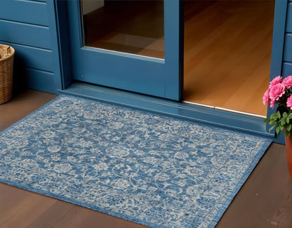 3' X 5' Navy Blue And Gray Medallion Indoor Outdoor Area Rug HomeRoots