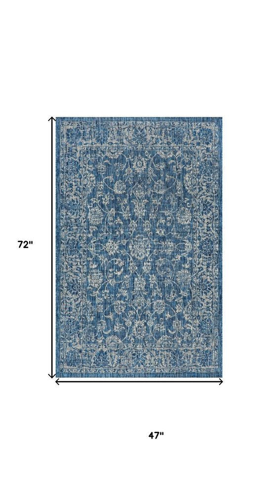 4' X 6' Navy Blue And Gray Medallion Indoor Outdoor Area Rug HomeRoots