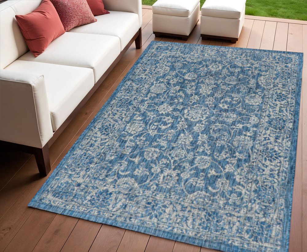 4' X 6' Navy Blue And Gray Medallion Indoor Outdoor Area Rug HomeRoots