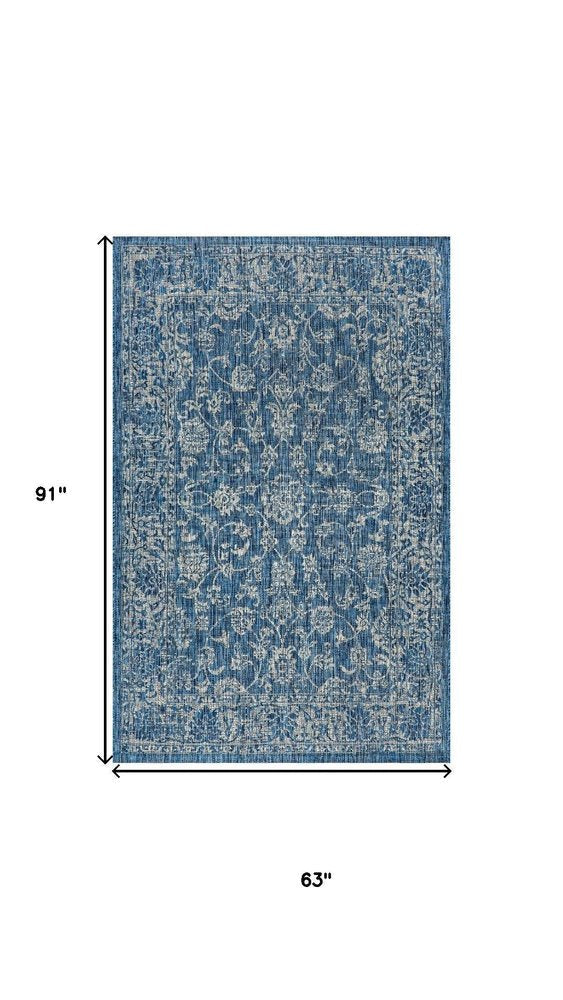5' X 8' Navy Blue And Gray Medallion Indoor Outdoor Area Rug HomeRoots