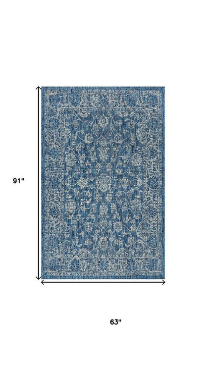 5' X 8' Navy Blue And Gray Medallion Indoor Outdoor Area Rug HomeRoots