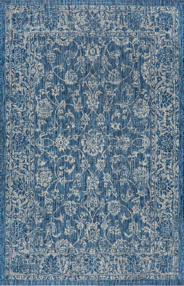 5' X 8' Navy Blue And Gray Medallion Indoor Outdoor Area Rug HomeRoots