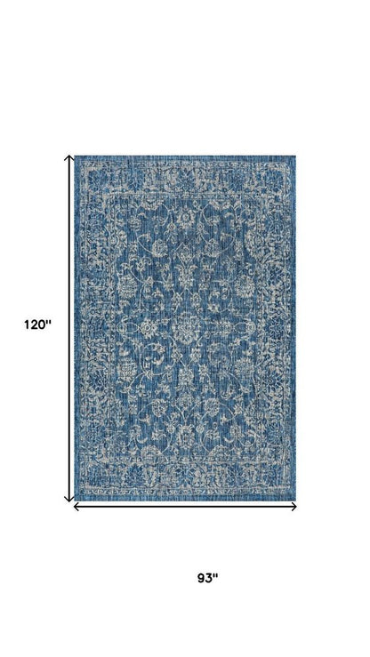 8' X 10' Navy Blue And Gray Medallion Indoor Outdoor Area Rug