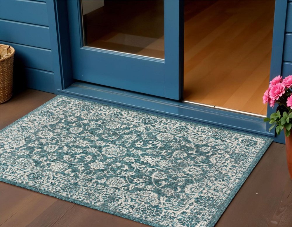 3' X 5' Teal Blue And Gray Medallion Indoor Outdoor Area Rug HomeRoots