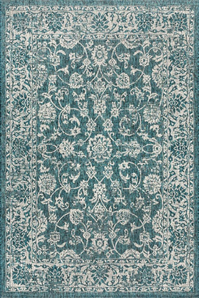 3' X 5' Teal Blue And Gray Medallion Indoor Outdoor Area Rug HomeRoots