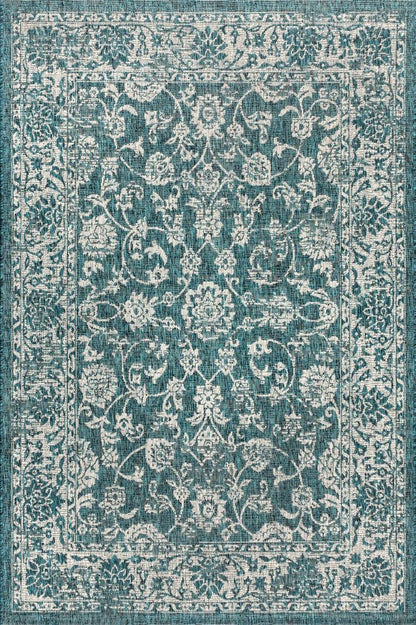3' X 5' Teal Blue And Gray Medallion Indoor Outdoor Area Rug