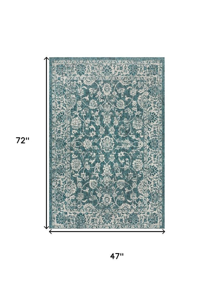 4' X 6' Teal Blue And Gray Medallion Indoor Outdoor Area Rug HomeRoots