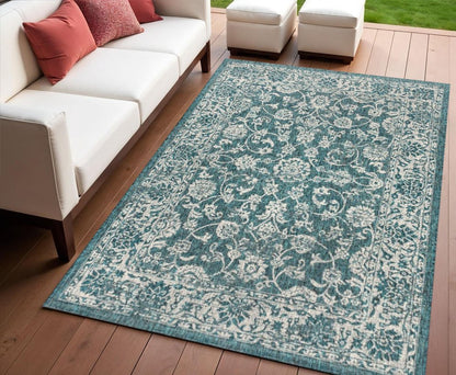 4' X 6' Teal Blue And Gray Medallion Indoor Outdoor Area Rug HomeRoots