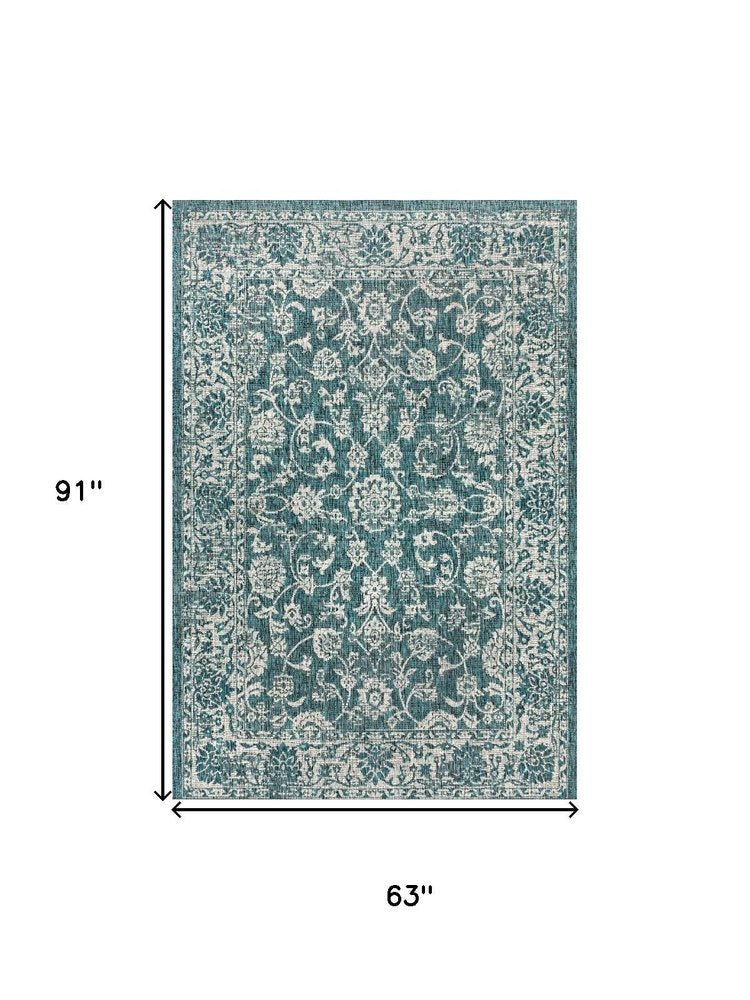 5' X 8' Teal Blue And Gray Medallion Indoor Outdoor Area Rug HomeRoots