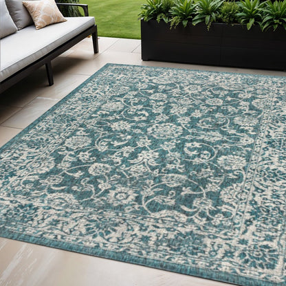 5' X 8' Teal Blue And Gray Medallion Indoor Outdoor Area Rug HomeRoots