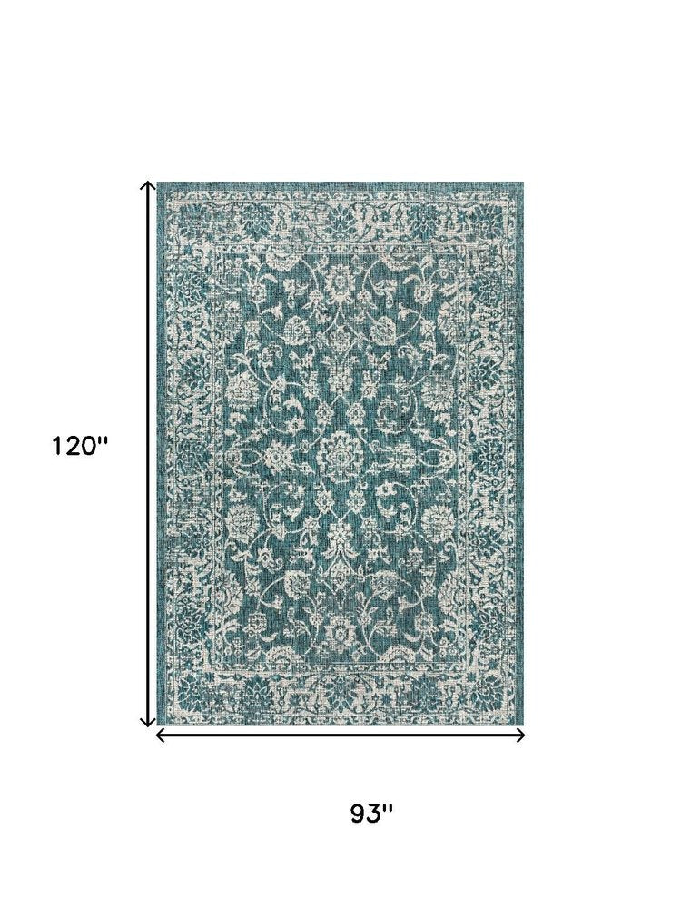 8' X 10' Teal Blue And Gray Medallion Indoor Outdoor Area Rug HomeRoots