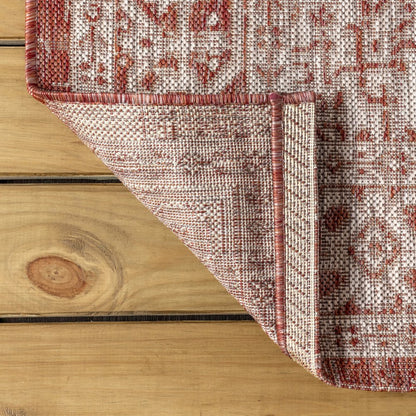 8' Red And Taupe Medallion Indoor Outdoor Runner Rug HomeRoots