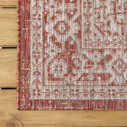 8' Red And Taupe Medallion Indoor Outdoor Runner Rug HomeRoots
