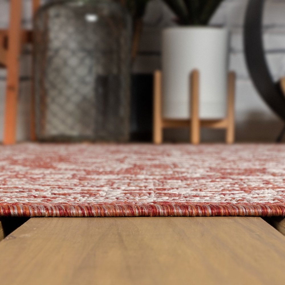 8' Red And Taupe Medallion Indoor Outdoor Runner Rug HomeRoots