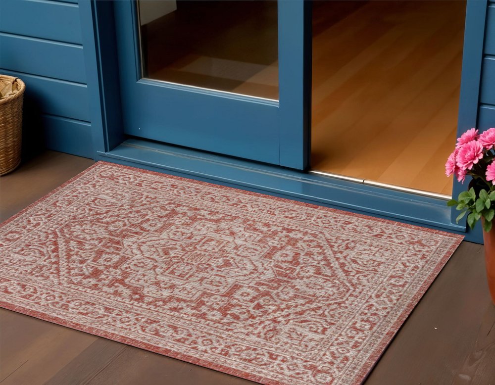 3' X 5' Red And Taupe Medallion Indoor Outdoor Area Rug HomeRoots