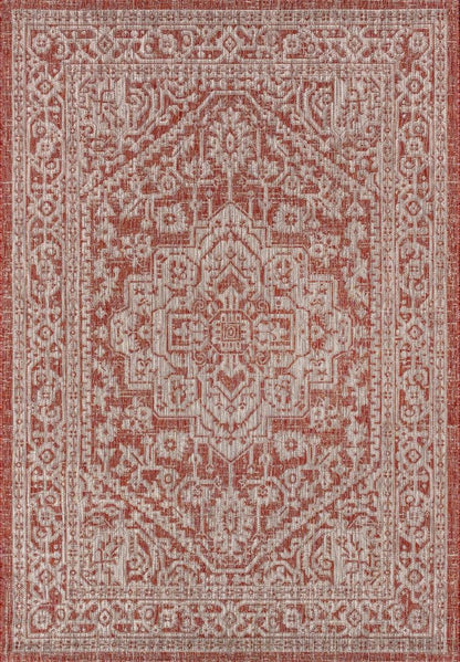3' X 5' Red And Taupe Medallion Indoor Outdoor Area Rug HomeRoots