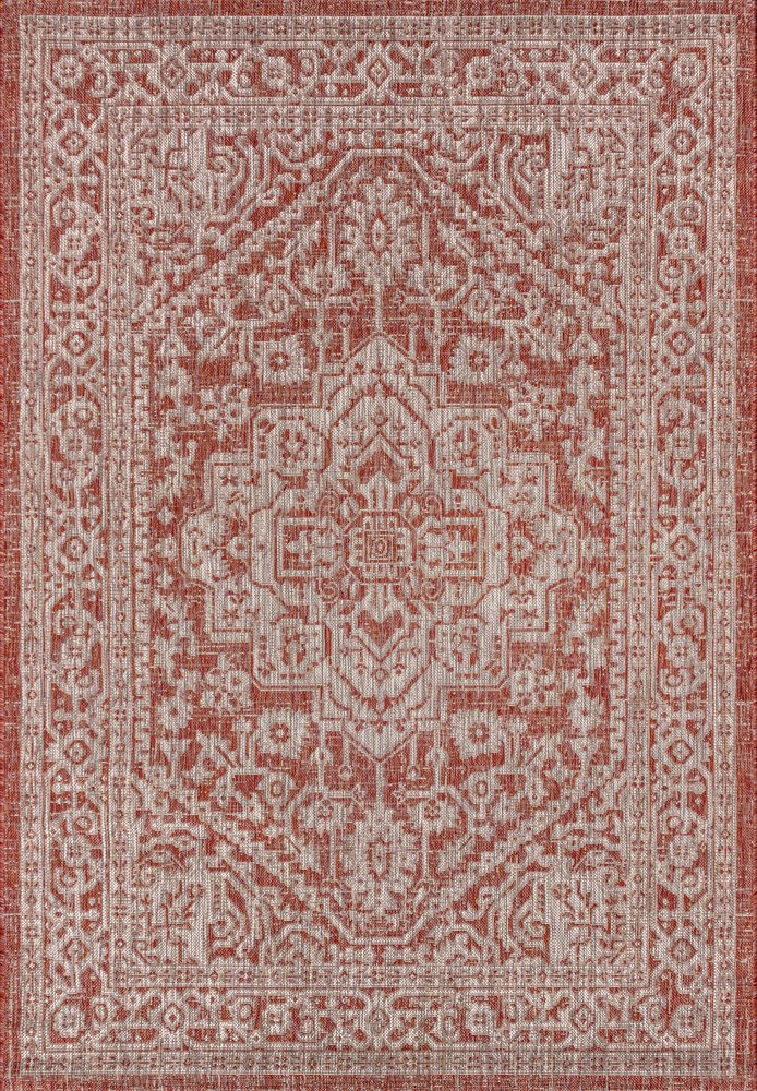 3' X 5' Red And Taupe Medallion Indoor Outdoor Area Rug HomeRoots