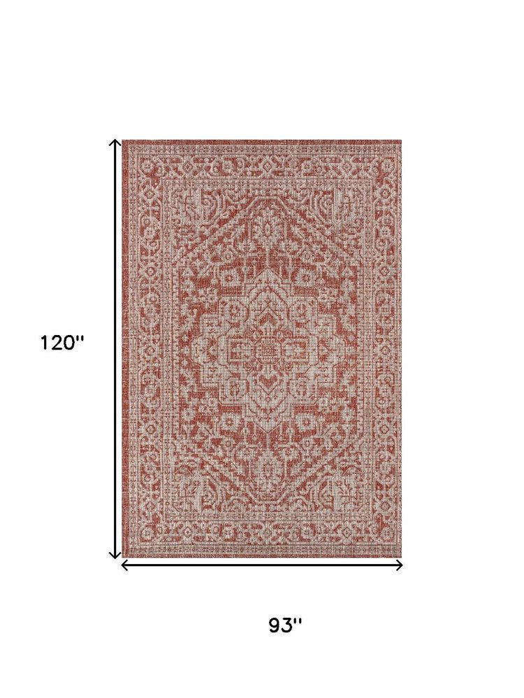 8' X 10' Red And Taupe Medallion Indoor Outdoor Area Rug HomeRoots