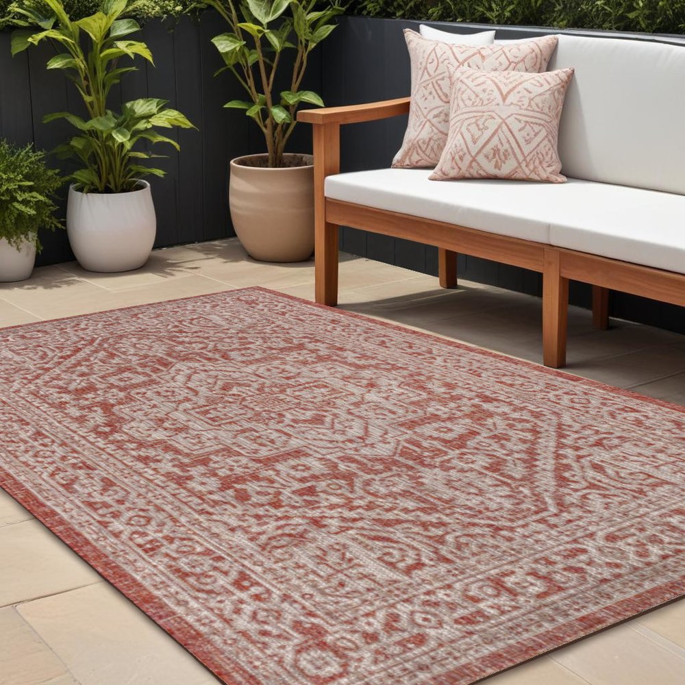 8' X 10' Red And Taupe Medallion Indoor Outdoor Area Rug HomeRoots