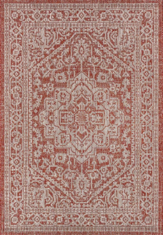 8' X 10' Red And Taupe Medallion Indoor Outdoor Area Rug HomeRoots