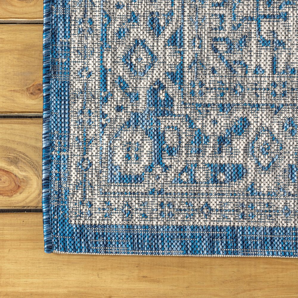 8' Navy Blue And Gray Medallion Indoor Outdoor Runner Rug HomeRoots