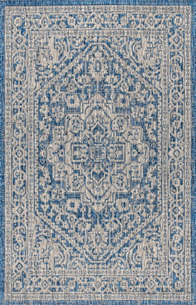 3' X 5' Navy Blue And Gray Medallion Indoor Outdoor Area Rug HomeRoots