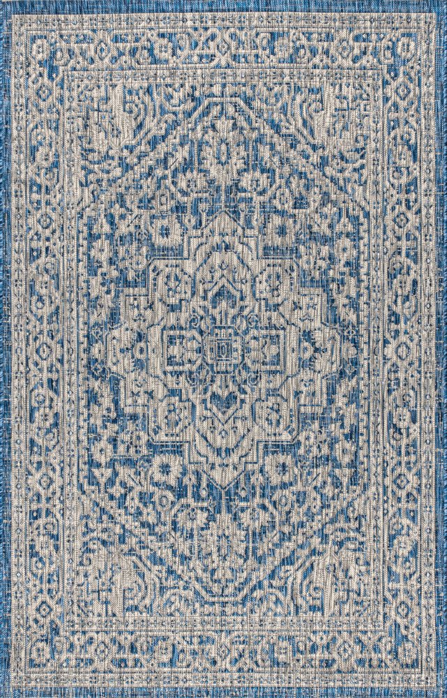 3' X 5' Navy Blue And Gray Medallion Indoor Outdoor Area Rug HomeRoots