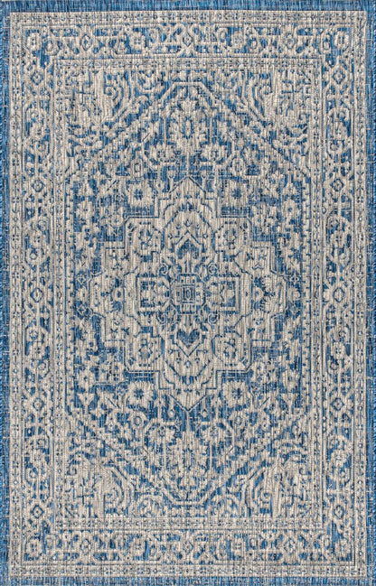 5' X 8' Navy Blue And Gray Medallion Indoor Outdoor Area Rug HomeRoots