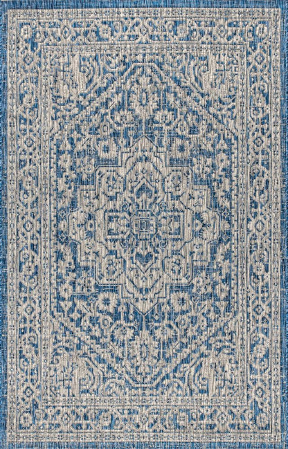 5' X 8' Navy Blue And Gray Medallion Indoor Outdoor Area Rug HomeRoots