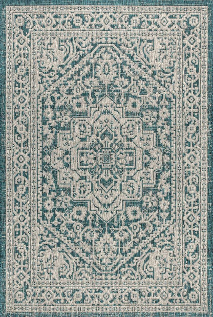 3' X 5' Teal Blue And Gray Medallion Indoor Outdoor Area Rug HomeRoots