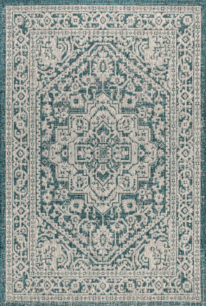 3' X 5' Teal Blue And Gray Medallion Indoor Outdoor Area Rug HomeRoots