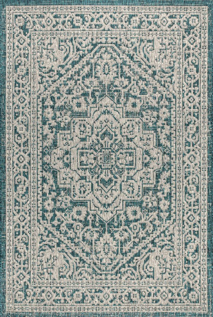 3' X 5' Teal Blue And Gray Medallion Indoor Outdoor Area Rug HomeRoots