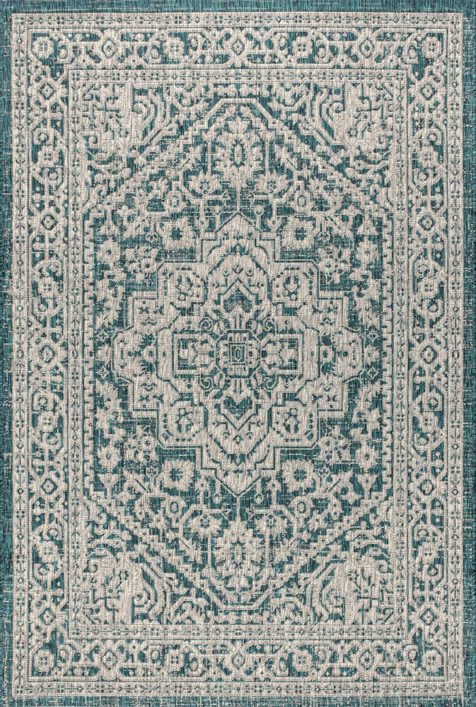 3' X 5' Teal Blue And Gray Medallion Indoor Outdoor Area Rug HomeRoots