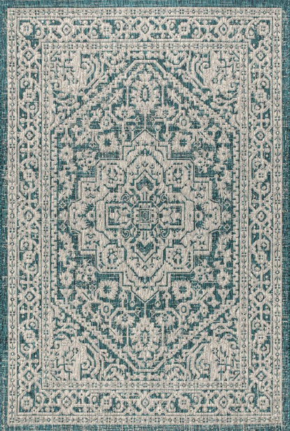 3' X 5' Teal Blue And Gray Medallion Indoor Outdoor Area Rug HomeRoots