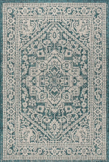 3' X 5' Teal Blue And Gray Medallion Indoor Outdoor Area Rug HomeRoots
