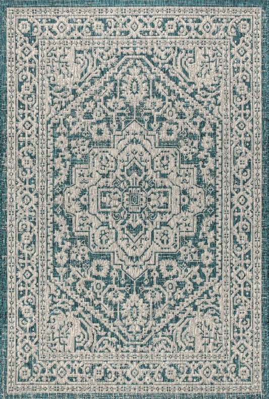 3' X 5' Teal Blue And Gray Medallion Indoor Outdoor Area Rug HomeRoots