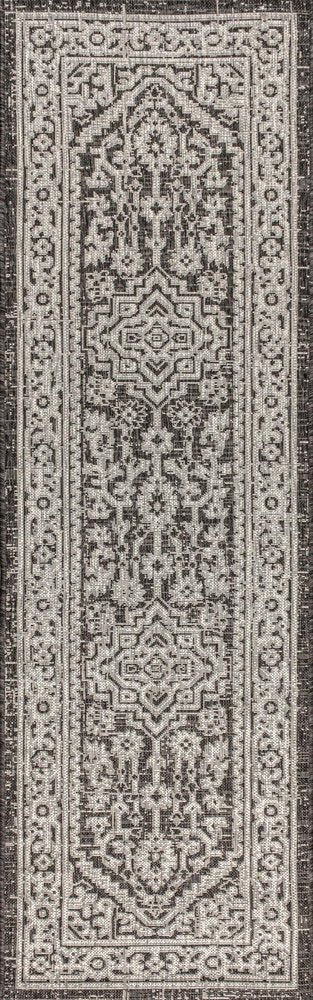 8' Gray And Black Medallion Indoor Outdoor Runner Rug HomeRoots