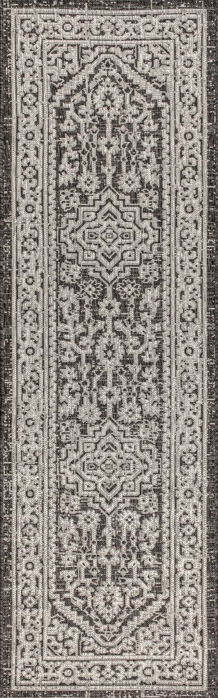 8' Gray And Black Medallion Indoor Outdoor Runner Rug HomeRoots