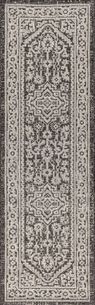 8' Gray And Black Medallion Indoor Outdoor Runner Rug HomeRoots