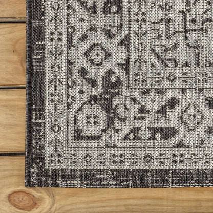 8' Gray And Black Medallion Indoor Outdoor Runner Rug HomeRoots