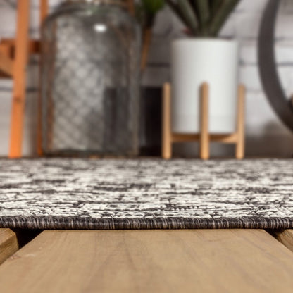 8' Gray And Black Medallion Indoor Outdoor Runner Rug HomeRoots