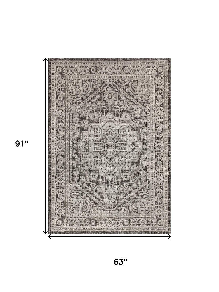 5' X 8' Gray And Black Medallion Indoor Outdoor Area Rug HomeRoots