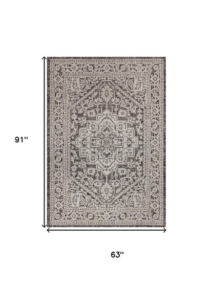 5' X 8' Gray And Black Medallion Indoor Outdoor Area Rug HomeRoots