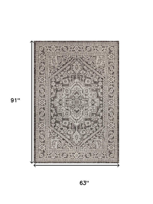5' X 8' Gray And Black Medallion Indoor Outdoor Area Rug HomeRoots