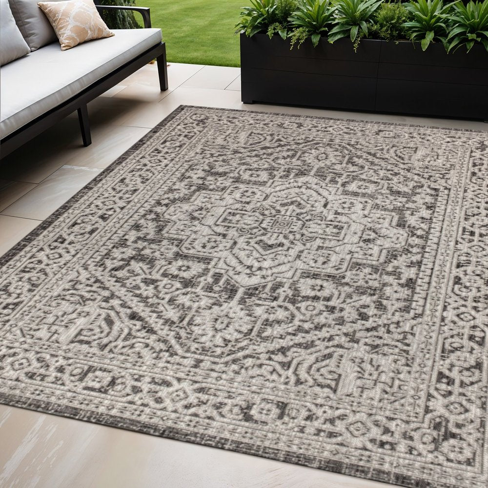 5' X 8' Gray And Black Medallion Indoor Outdoor Area Rug HomeRoots