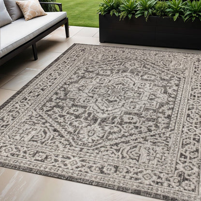 5' X 8' Gray And Black Medallion Indoor Outdoor Area Rug HomeRoots