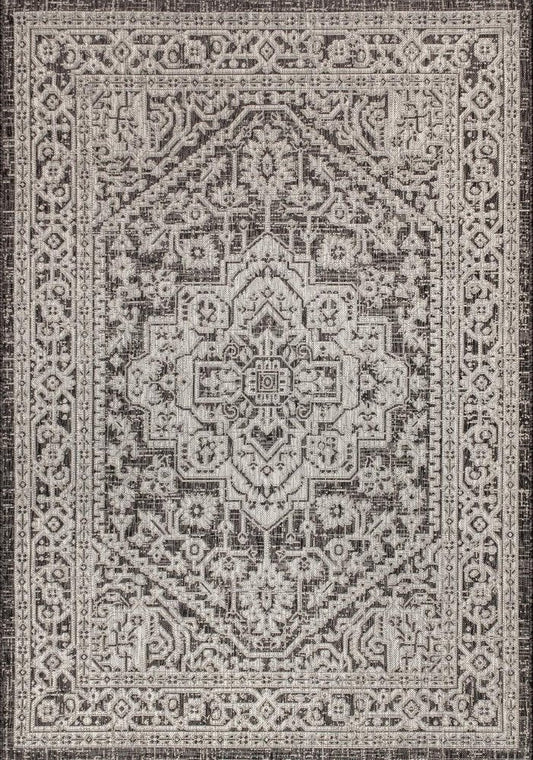 5' X 8' Gray And Black Medallion Indoor Outdoor Area Rug HomeRoots