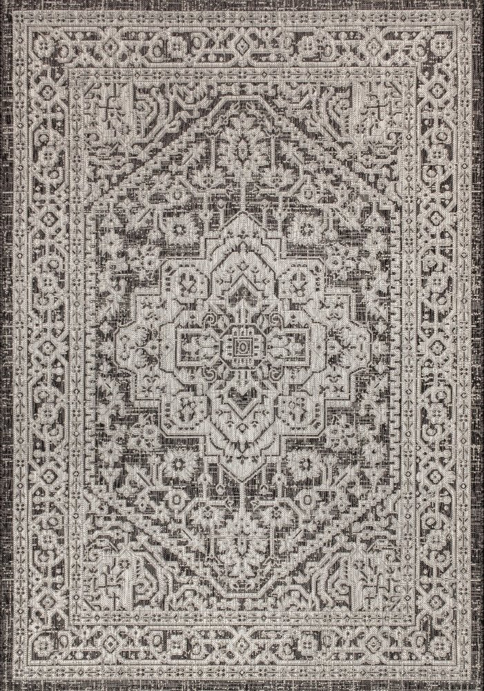 5' X 8' Gray And Black Medallion Indoor Outdoor Area Rug HomeRoots