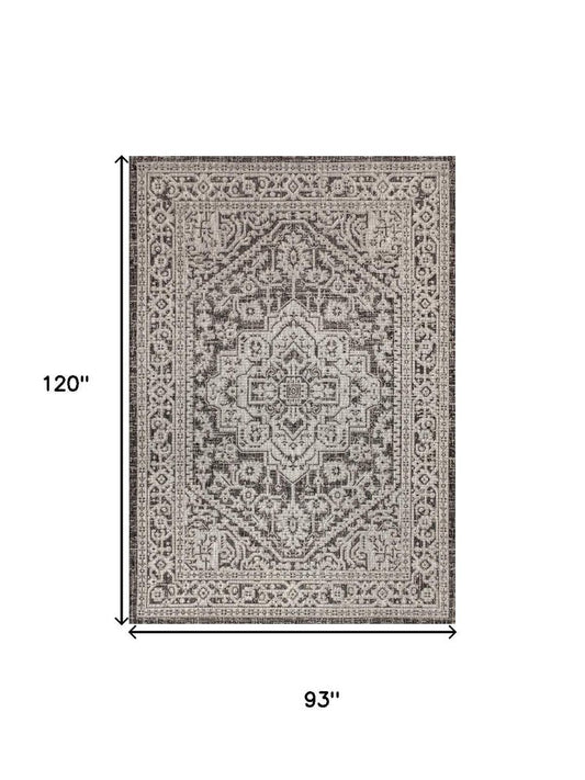 8' X 10' Gray And Black Medallion Indoor Outdoor Area Rug