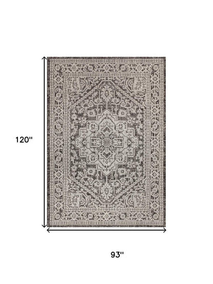 8' X 10' Gray And Black Medallion Indoor Outdoor Area Rug HomeRoots